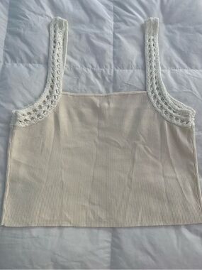 aerie Cream Ribbed Tank with Crochet Straps